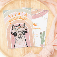 Boho Rainbow Alpaca Cactus Birthday Einladung