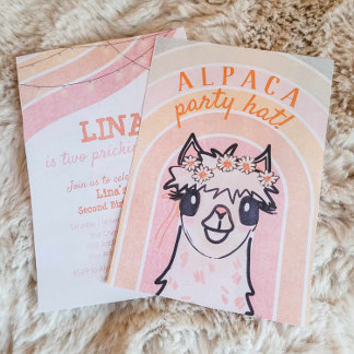 Boho Rainbow Alpaca Zweiter Geburtstag Einladung
