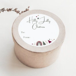 Boho Rainbow and Hearts Holly Jolly to From Runder Aufkleber