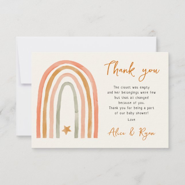 Boho Rainbow and Star Baby Shower Gedicht Dankeskarte (Vorderseite)