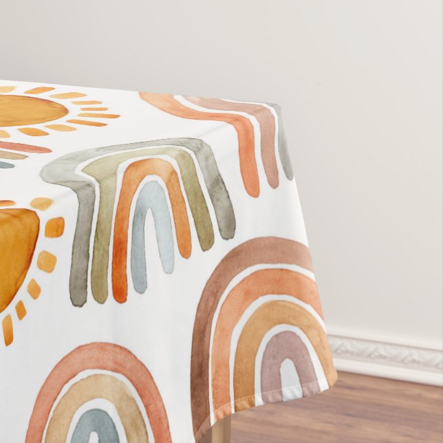 Boho Rainbow and Sun Watercolor Tischdecke (Beispiel)