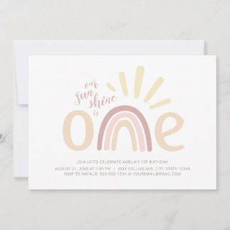 Boho Rainbow and Sunshine 1. Geburtstag Einladung