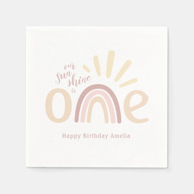 Boho Rainbow and Sunshine 1. Geburtstag Serviette (Vorderseite)