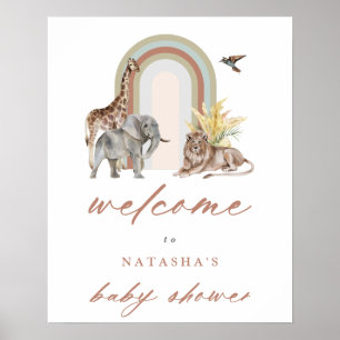 Boho Rainbow Arch & Animals Baby Dusche Willkommen Poster