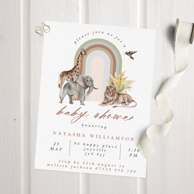 Boho Rainbow Arch & Safari Animals Baby Dusche Einladung (Von Creator hochgeladen)