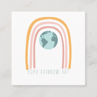 Boho Rainbow Art Earth Day Quadratische Visitenkarte