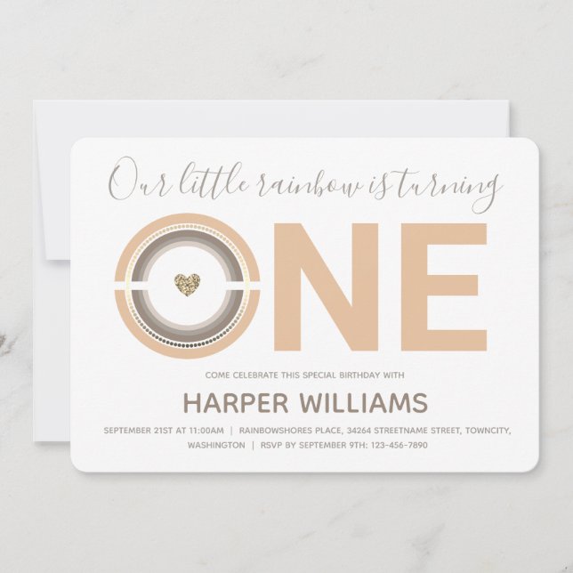 Boho Rainbow Baby 1er anniversaire Invitation (Devant)