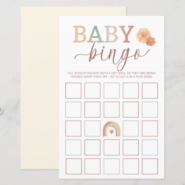Boho Rainbow Baby Bingo Game - Watercolor Baby Sho (Vorne/Hinten)