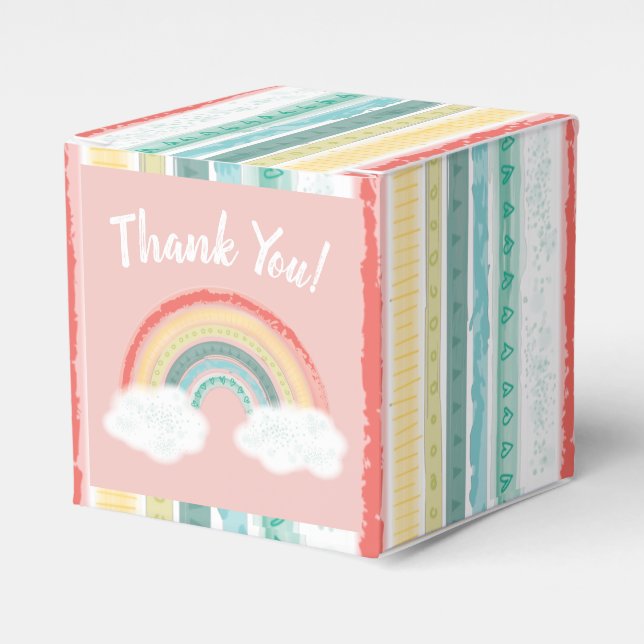 Boho Rainbow Baby Dusche Pink Geschenkschachtel (Vorderseite)