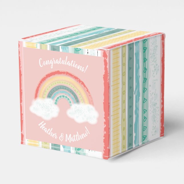 Boho Rainbow Baby Dusche Pink Geschenkschachtel (Vorderseite)
