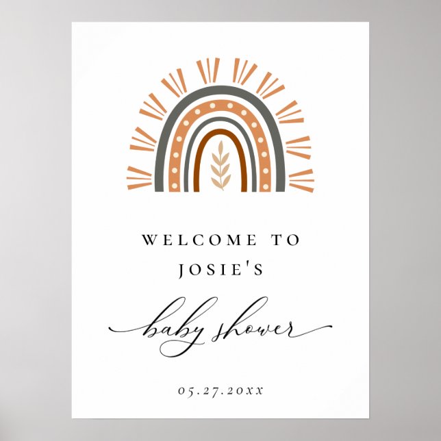 Boho Rainbow Baby Dusche Willkommenspender Poster (Vorne)