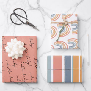 Boho Rainbow Baby Gender Neutral "Hello Baby" Wrap Geschenkpapier Set