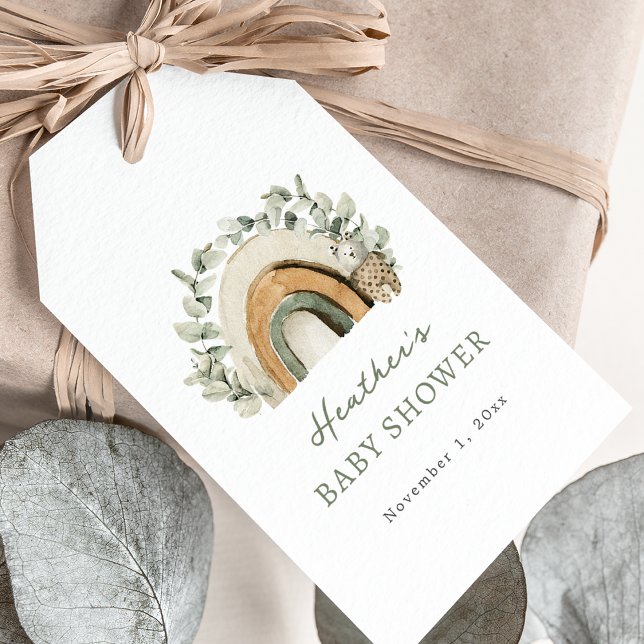 Boho Rainbow Baby Geschenkanhänger (Boho Watercolor Eucalyptus Rainbow Baby Shower Gift Tags by Painted Paperie
)
