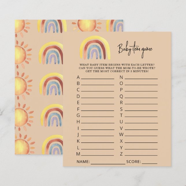 Boho Rainbow Baby Item Game. Baby Shower Game (Vorne/Hinten)