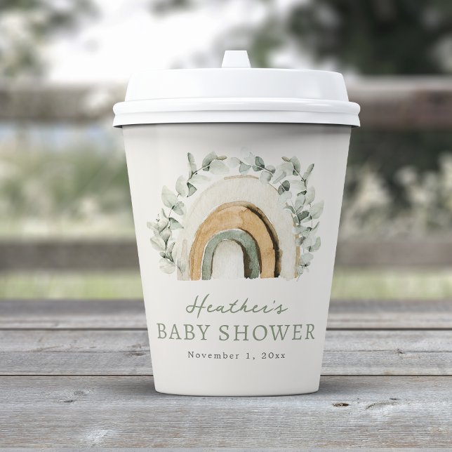 Boho Rainbow Baby Pappbecher (Boho Watercolor Eucalyptus  Rainbow Baby Shower Paper Cups Decor by Painted Paperie
)