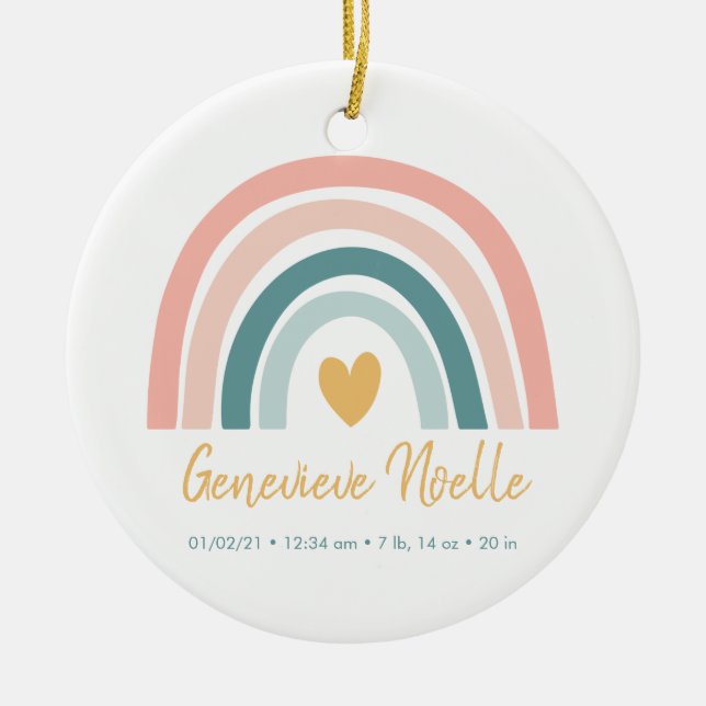 Boho Rainbow Baby Personalisierte Geburtsstaten Keramik Ornament (Vorne)