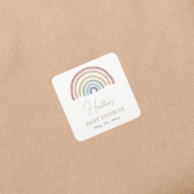 Boho Rainbow Baby Shockaufkleber Quadratischer Aufkleber (Colorful Boho Rainbow Baby Shower Square Sticker by Painted Paperie
)