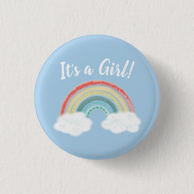 Boho Rainbow Baby Shower Blue Boy Button (Vorderseite)