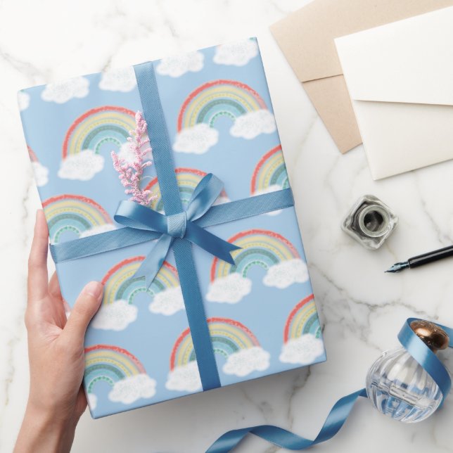 Boho Rainbow Baby Shower Blue Boy Geschenkpapier (Schenken)