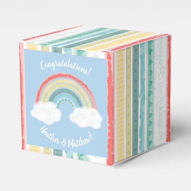Boho Rainbow Baby Shower Blue Boy Geschenkschachtel (Vorderseite)