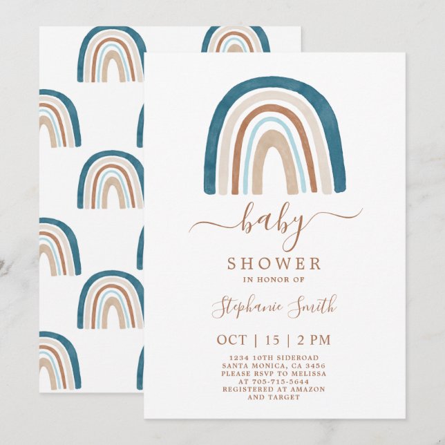 Boho Rainbow Baby Shower Boy Einladung (Vorne/Hinten)