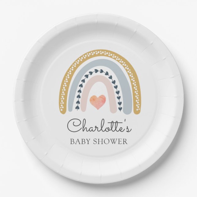 Boho Rainbow Baby Shower Classic Pappteller (Vorderseite)