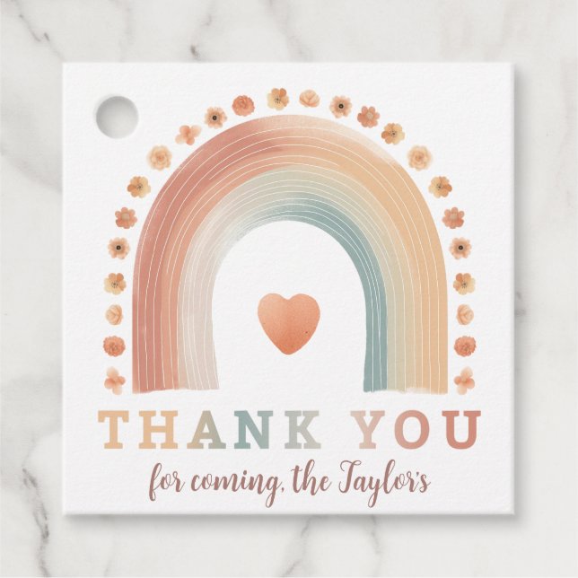 Boho Rainbow Baby Shower Danke Tags - Watercol Geschenkanhänger (Vorderseite)