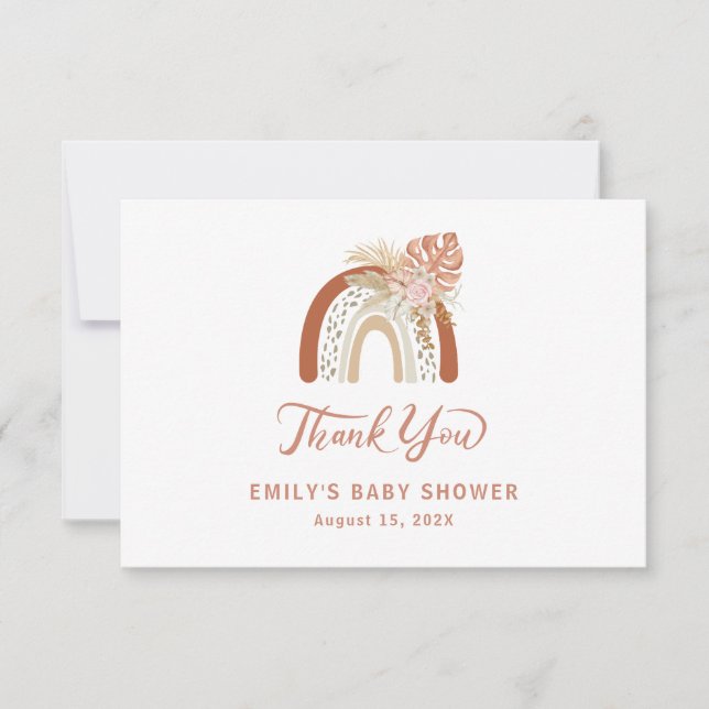 Boho Rainbow Baby Shower Dankeskarte (Vorderseite)