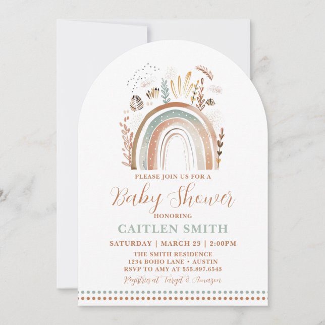 Boho Rainbow Baby Shower Dusty Blue Einladung (Vorderseite)