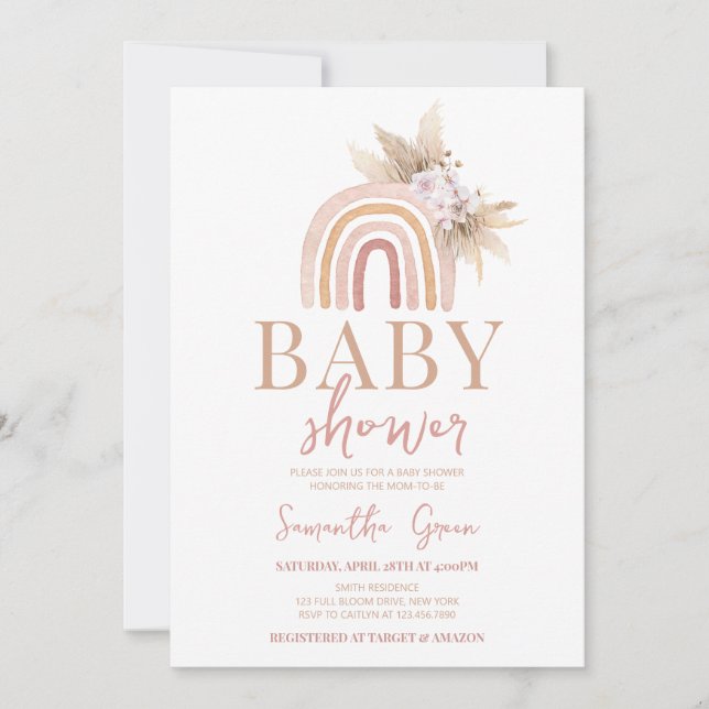 Boho Rainbow Baby Shower Einladung (Vorderseite)