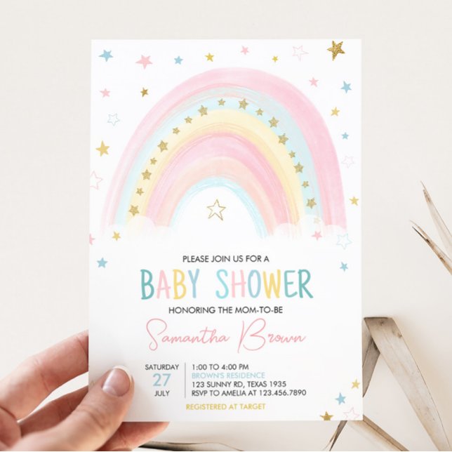 Boho Rainbow Baby Shower Einladung (Pink Rainbow Baby Shower Invitation)