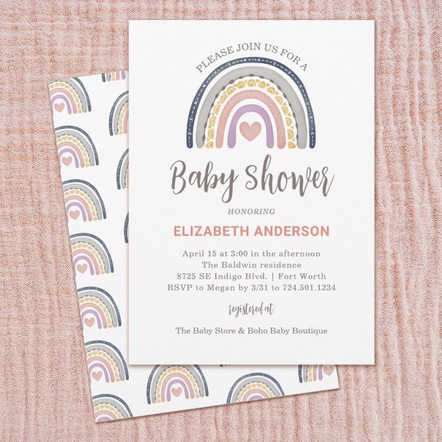Boho Rainbow Baby Shower Einladung (Boho rainbow baby shower invitation. Personalize it with your info.)