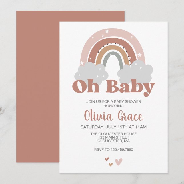 Boho Rainbow Baby Shower Einladung (Vorne/Hinten)