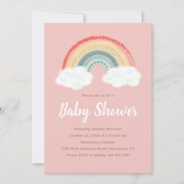 Boho Rainbow Baby Shower Einladung (Vorderseite)