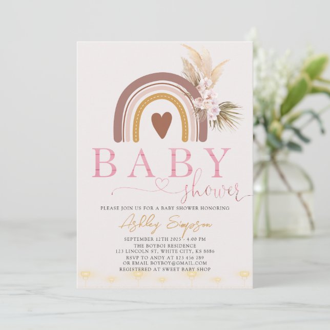 Boho Rainbow Baby Shower Einladung (Stehend Vorderseite)