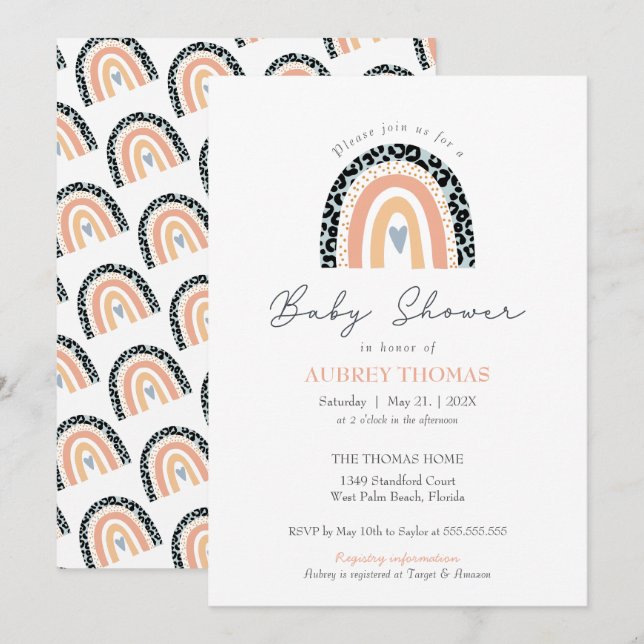 Boho Rainbow Baby Shower Gender Neutrale Einladung (Vorne/Hinten)