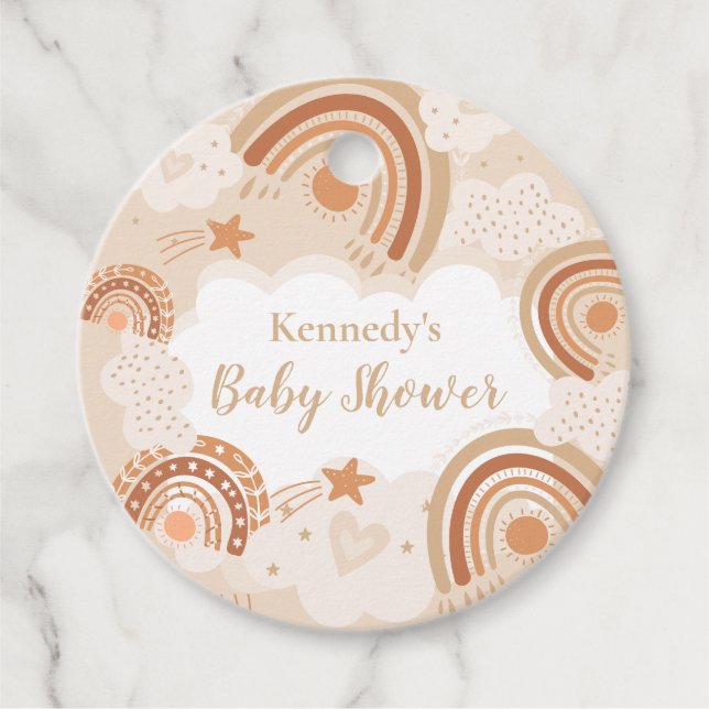 Boho Rainbow Baby Shower Geschenkanhänger (Vorderseite)