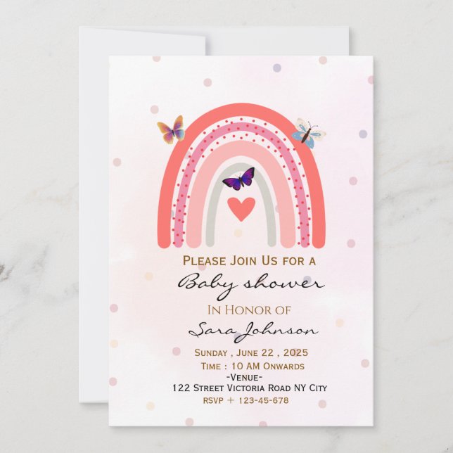 Boho Rainbow Baby Shower Invitation  Einladung (Vorderseite)