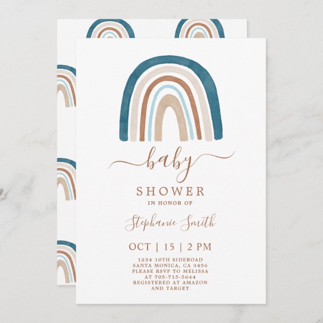 Boho Rainbow Baby shower Invitation garçon (Devant / Derrière)