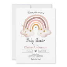 Boho Rainbow Baby shower Invitation Girl Rustique