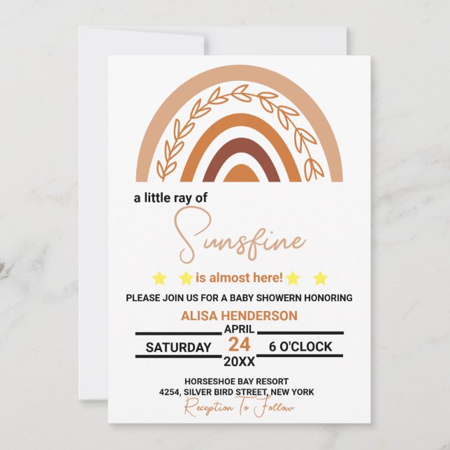 Boho Rainbow Baby shower Invitation Terracotta Sun (Devant)