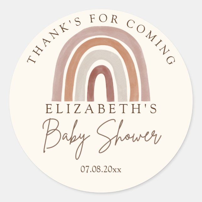 Boho Rainbow Baby Shower – Perfectly Neutral Runder Aufkleber (Vorderseite)