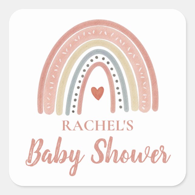 Boho Rainbow Baby Shower Quadratischer Aufkleber (Vorderseite)