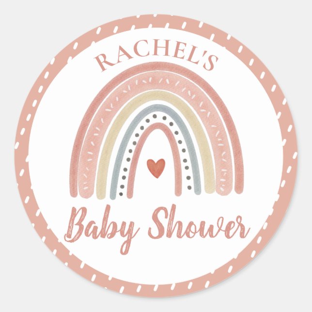 Boho Rainbow Baby Shower Runder Aufkleber (Vorderseite)