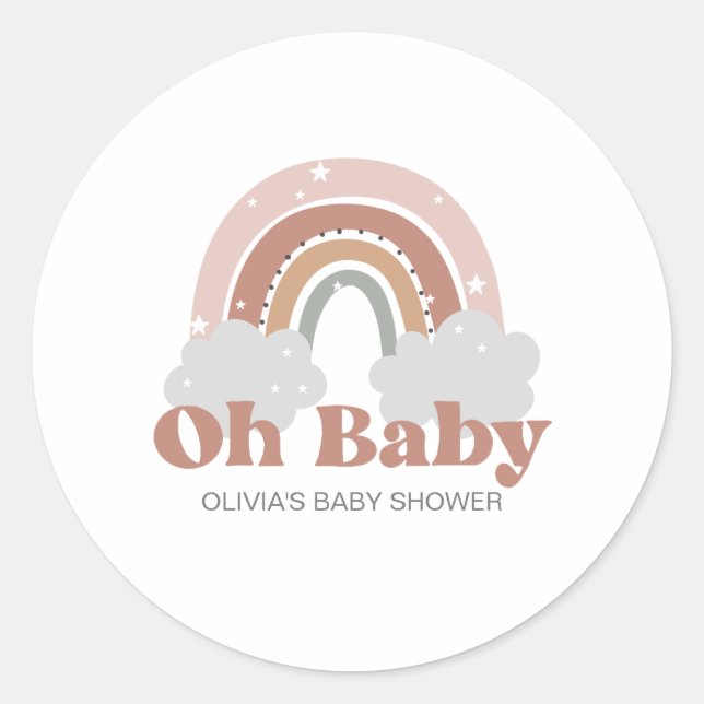 Boho Rainbow Baby Shower Runder Aufkleber (Vorderseite)