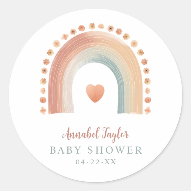 Boho Rainbow Baby Shower Sticker - Wassercolor Rou (Vorderseite)