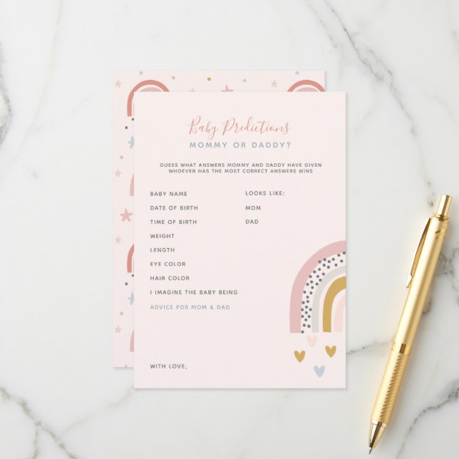 Boho Rainbow Baby Shower Vorhersagen & Ratschläge Hinweiskarte (Vorderseite/Rückseite Beispiel)