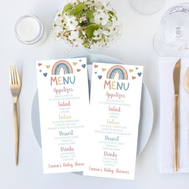 Boho Rainbow Baby Showküche Menükarte (Von Creator hochgeladen)