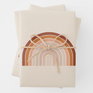 Boho Rainbow Beige Terracotta Geschenkpapier Set