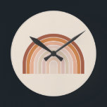 Boho Rainbow Beige Terracotta Runde Wanduhr<br><div class="desc">Regenbogen - Boho Regenbogen - Abstrakte Bögen - Neutral Beige / Terracotta.</div>